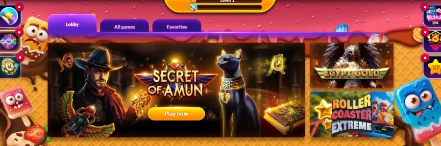 Interface du portail MyJackpot montrant la sélection de jeux de casino gratuits